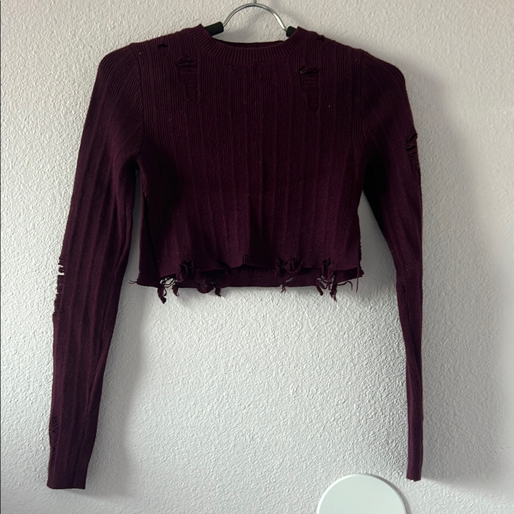 Women's Purple Distressed Crop Top